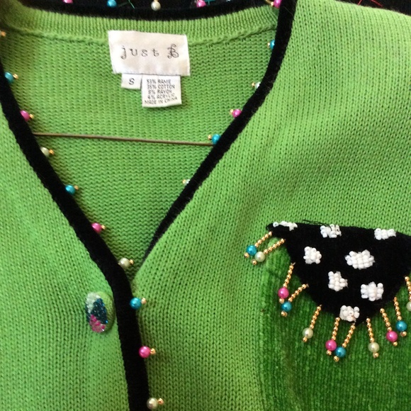 Just B Green Cardigan Beaded Cardigan Sweater - Picture 4 of 5